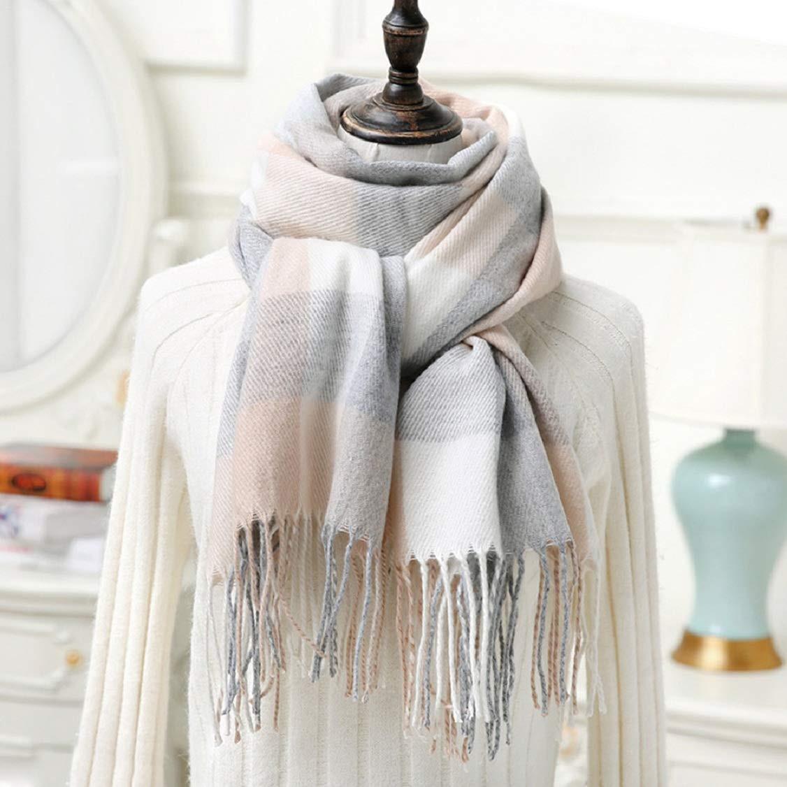 Only-bags.store Kariertes Dreieckstuch Winter Pashmina Weicher Quasten Wickelschal  