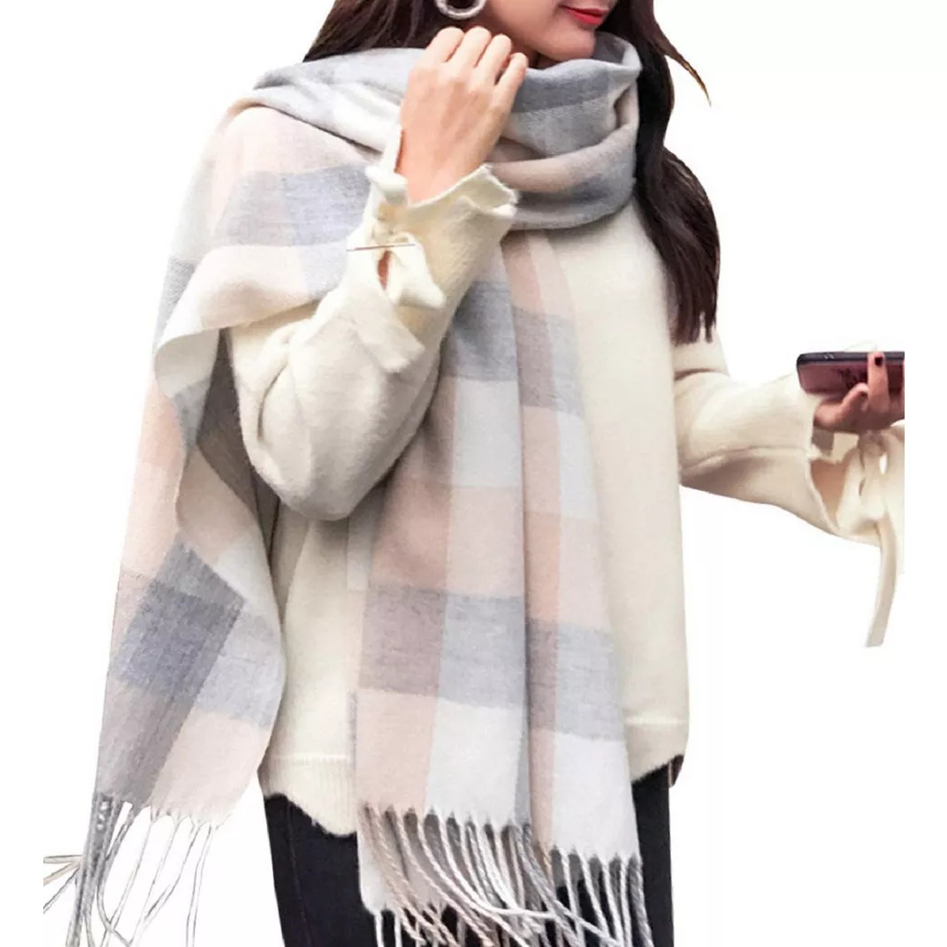 Only-bags.store - Kariertes Dreieckstuch Winter, Pashmina-Schal weicher Quasten-Wickelschal, für Damen, Multicolor, Größe ONESIZE