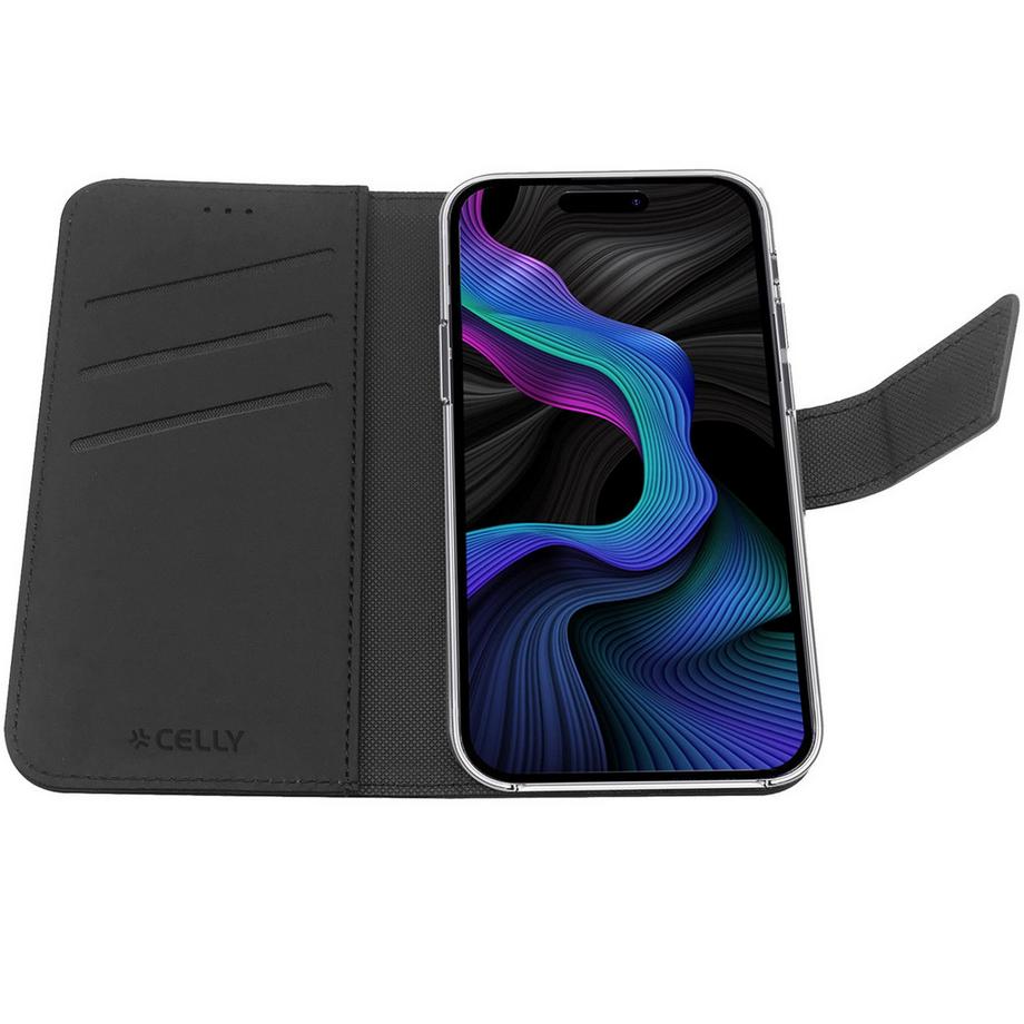 Celly  Étui portefeuille Wally iPhone 15 noir 
