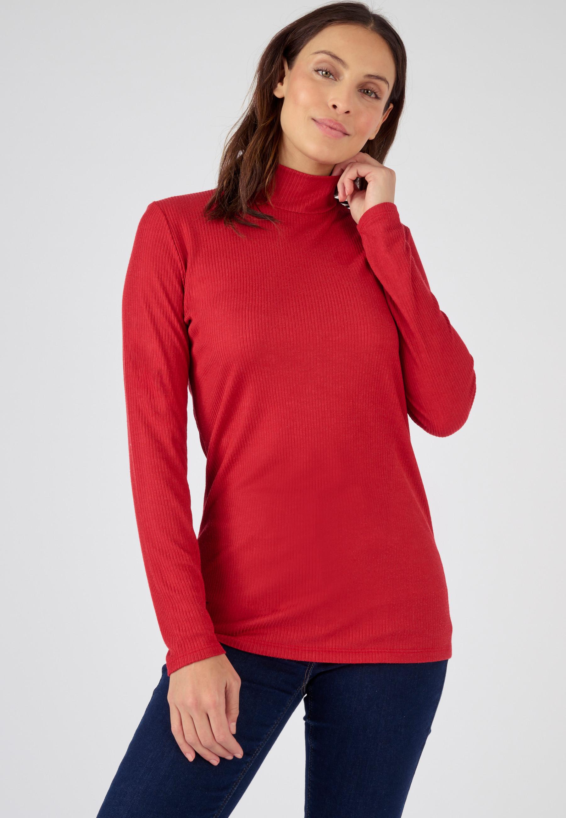 Image of Unterziehpullover Aus Thermolactyl-rippstrick Und Seide Mit Stehkragen. Damen Rot 34/36