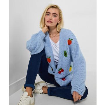 Übergroße Strickjacke mit Fruchtmotiv