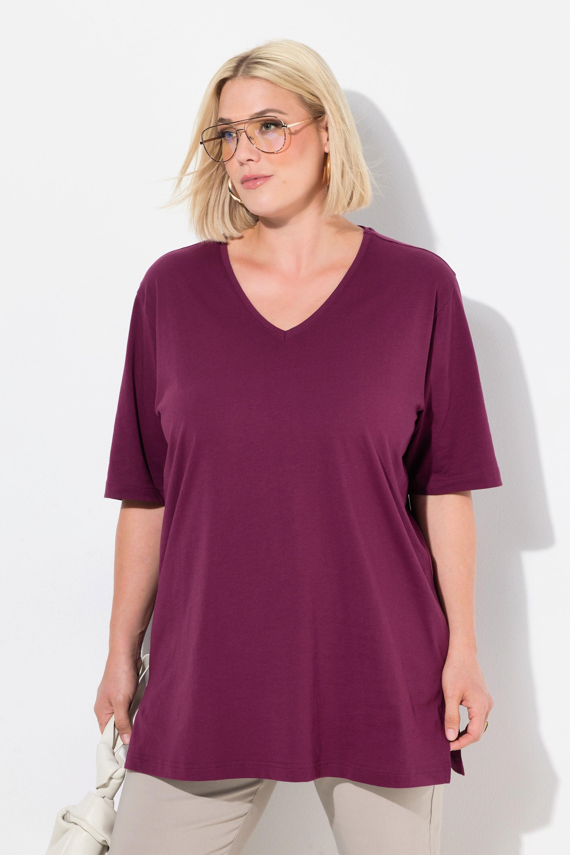 Ulla Popken Relaxed Fit V-Ausschnitt Halbarm T-Shirt  