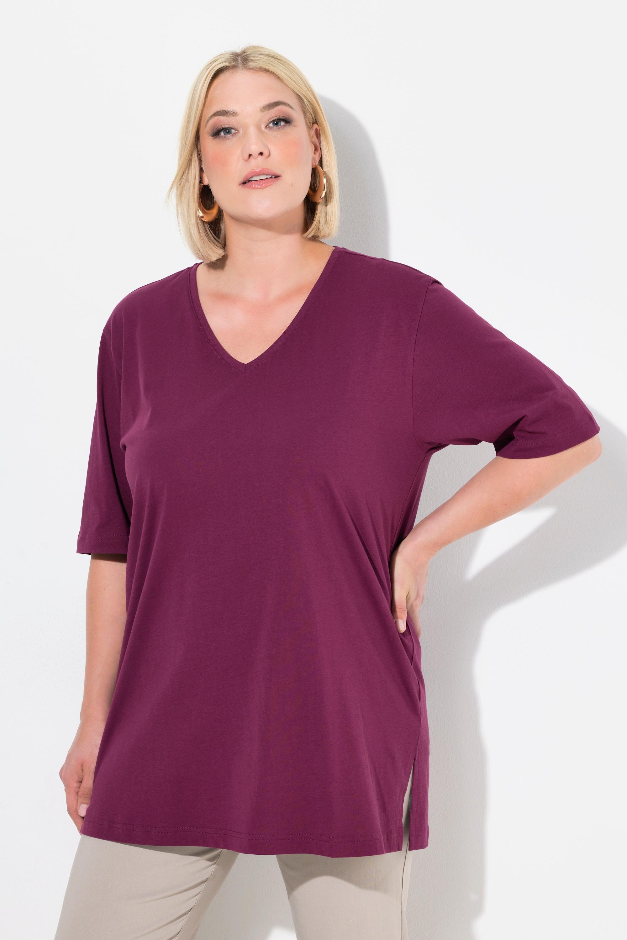 Ulla Popken Relaxed Fit V-Ausschnitt Halbarm T-Shirt  
