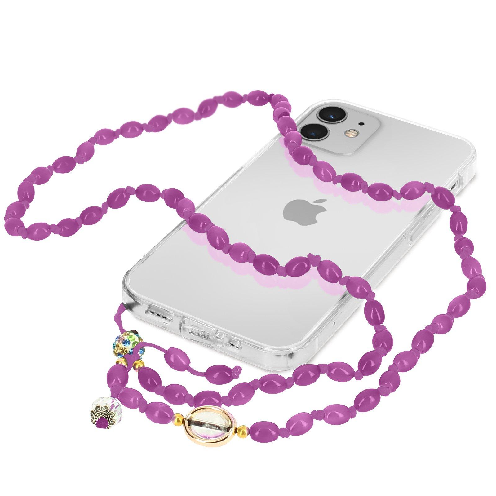 Avizar  Collier téléphone Perles ovales Violet 