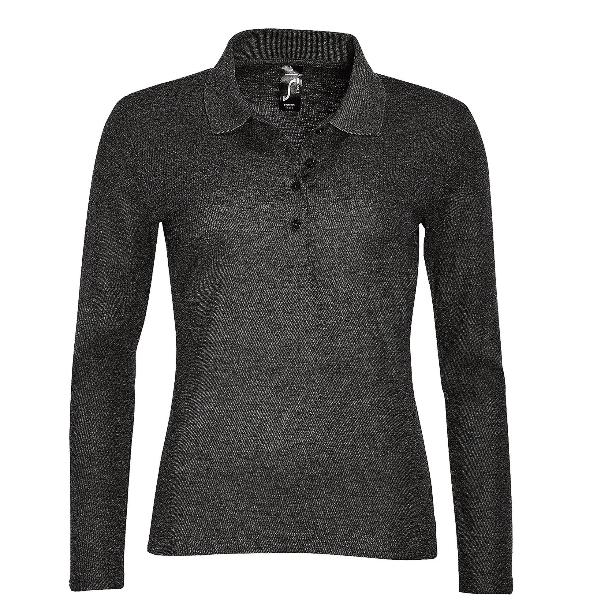 Image of Podium Pique Poloshirt, Langarm Damen Charcoal Black S