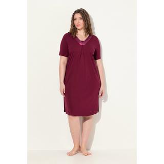 Ulla Popken  Chemise de nuit avec décolleté en V et manches courtes, détails en satin 