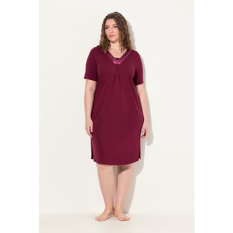 Ulla Popken  Chemise de nuit avec décolleté en V et manches courtes, détails en satin 