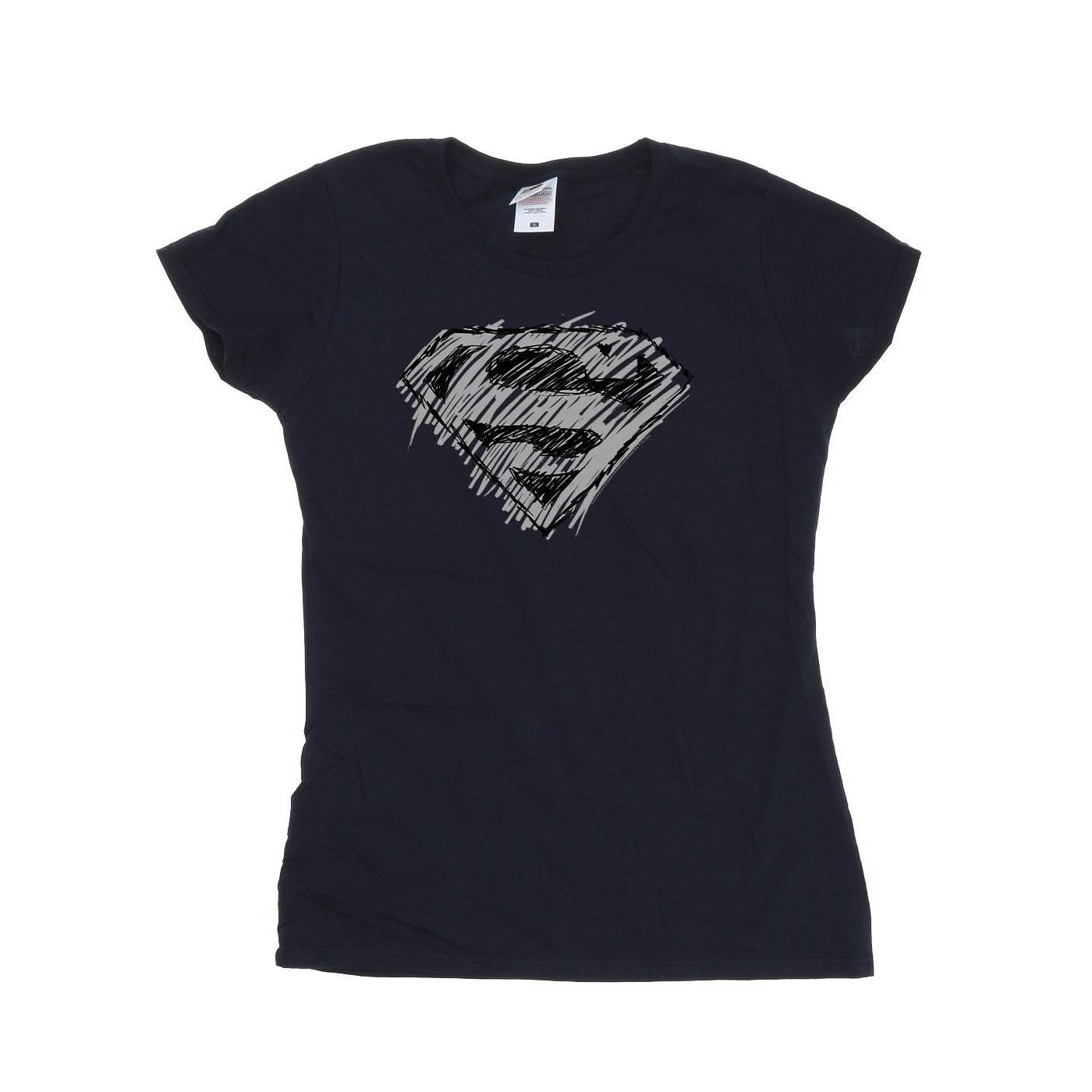 Image of Superman Logo Sketch Tshirt Damen Marine L