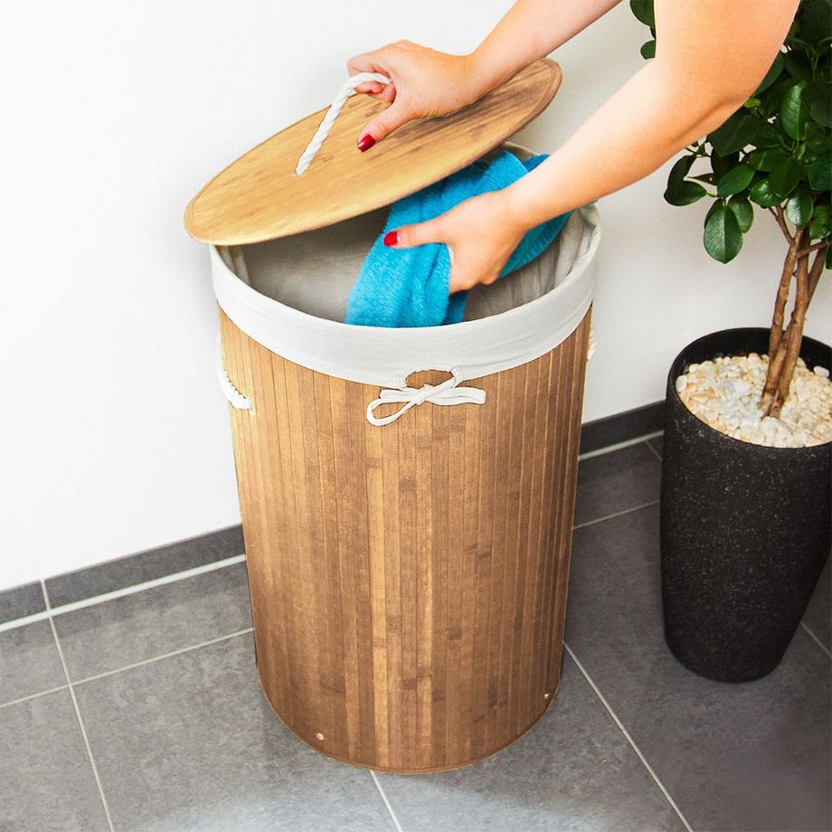 B2X Panier à linge rond en bambou  
