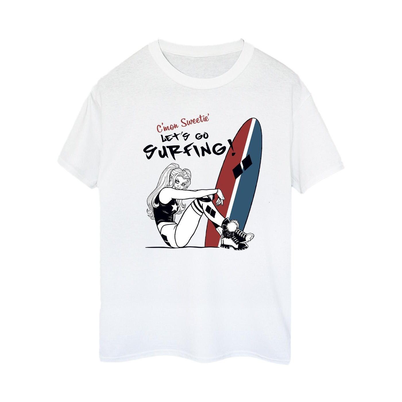 Image of Harley Quinn Let's Go Surfing Tshirt Damen Weiss XL