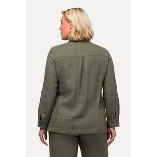 Ulla Popken  Bluse, Leinen, offener Kragen, Langarm 