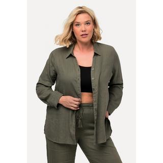 Ulla Popken  Bluse, Leinen, offener Kragen, Langarm 