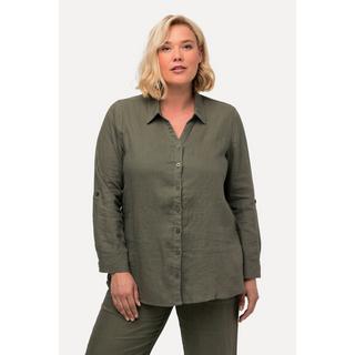 Ulla Popken  Blusa in lino con colletto aperto e maniche lunghe 