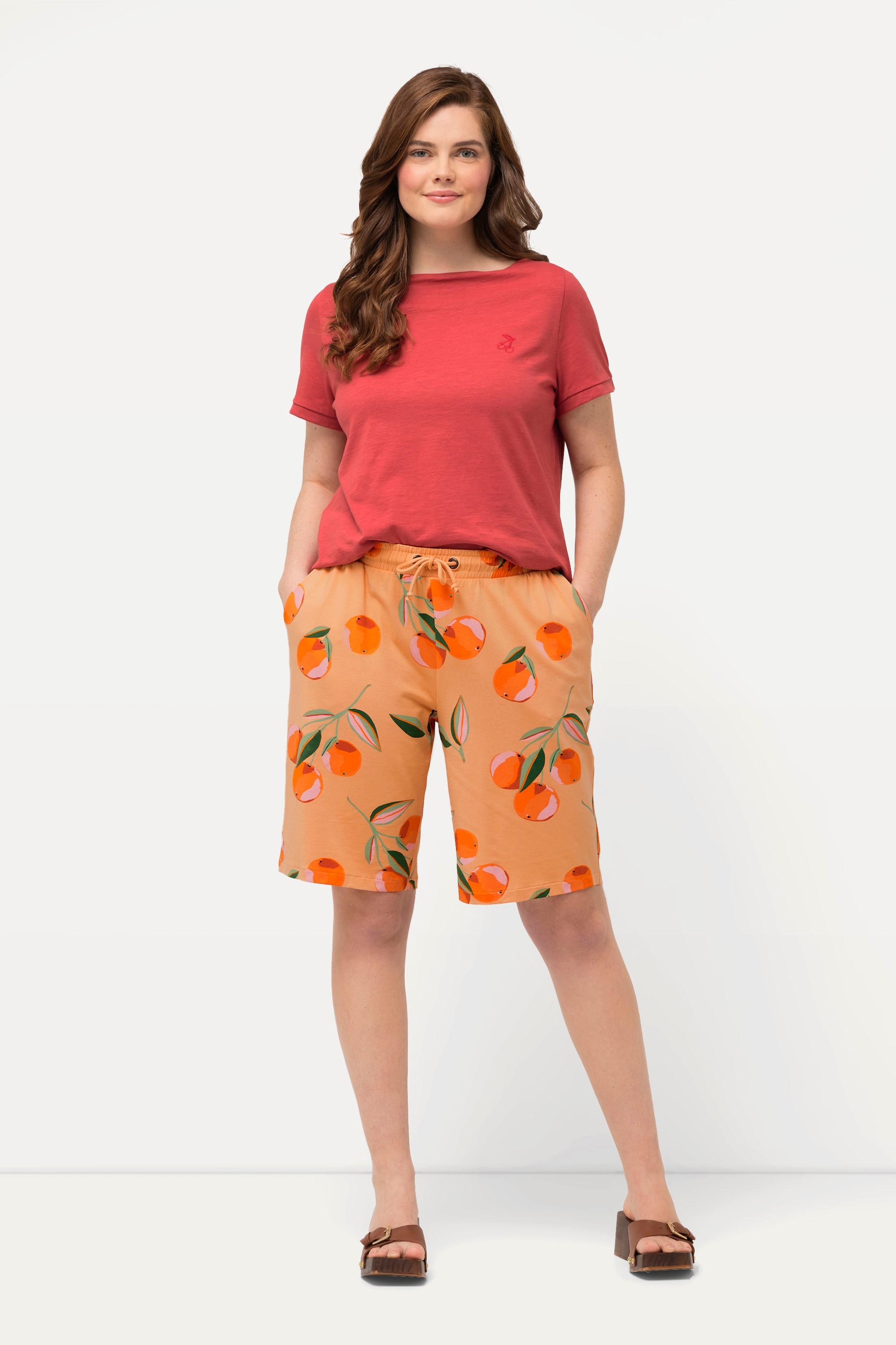 Ulla Popken  Shorts in cotone biologico con pesche e taglio della gamba ampio 