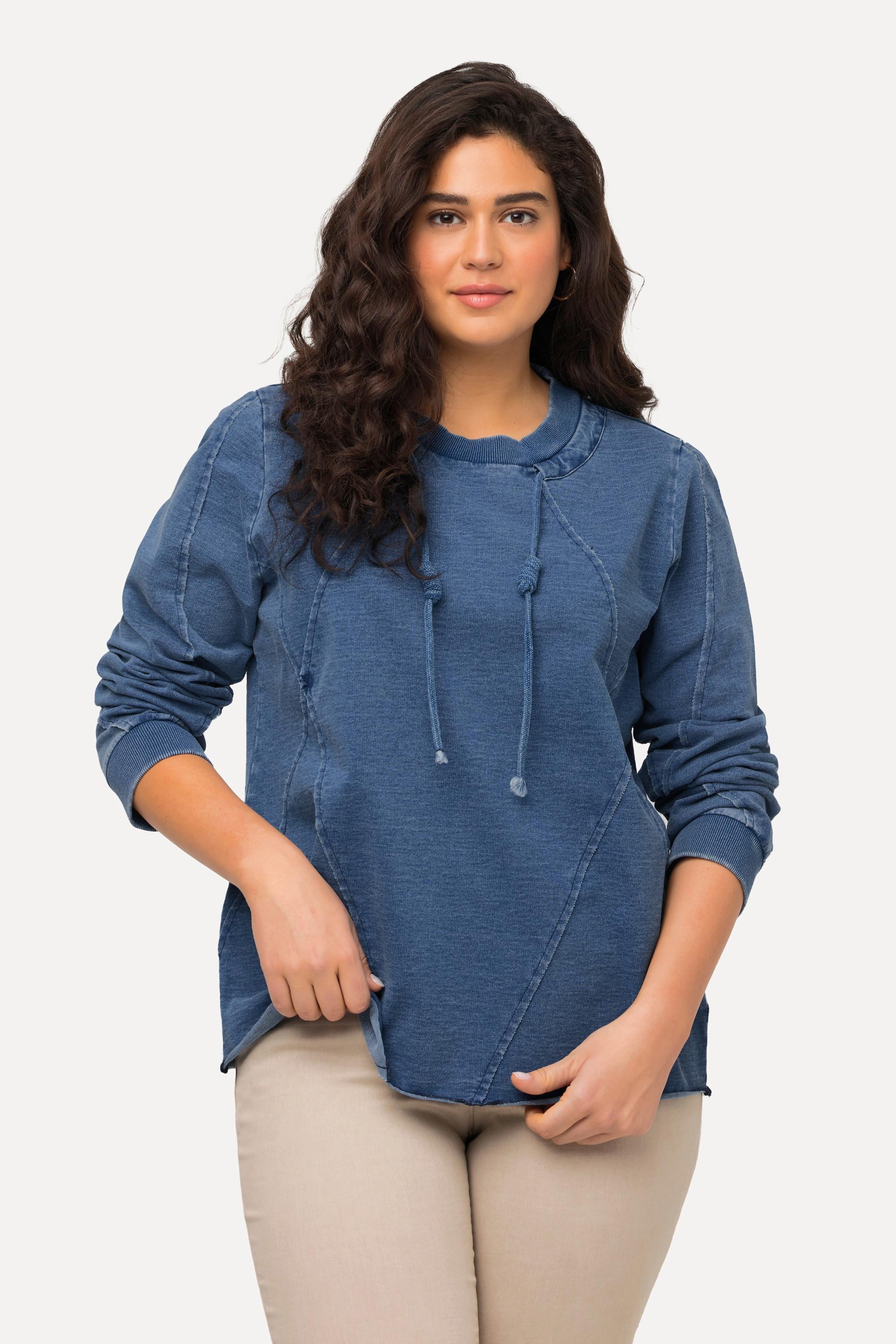 Ulla Popken Cuciture Decorative Orli Non Rifiniti Girocollo Maniche Lunghe Felpa  