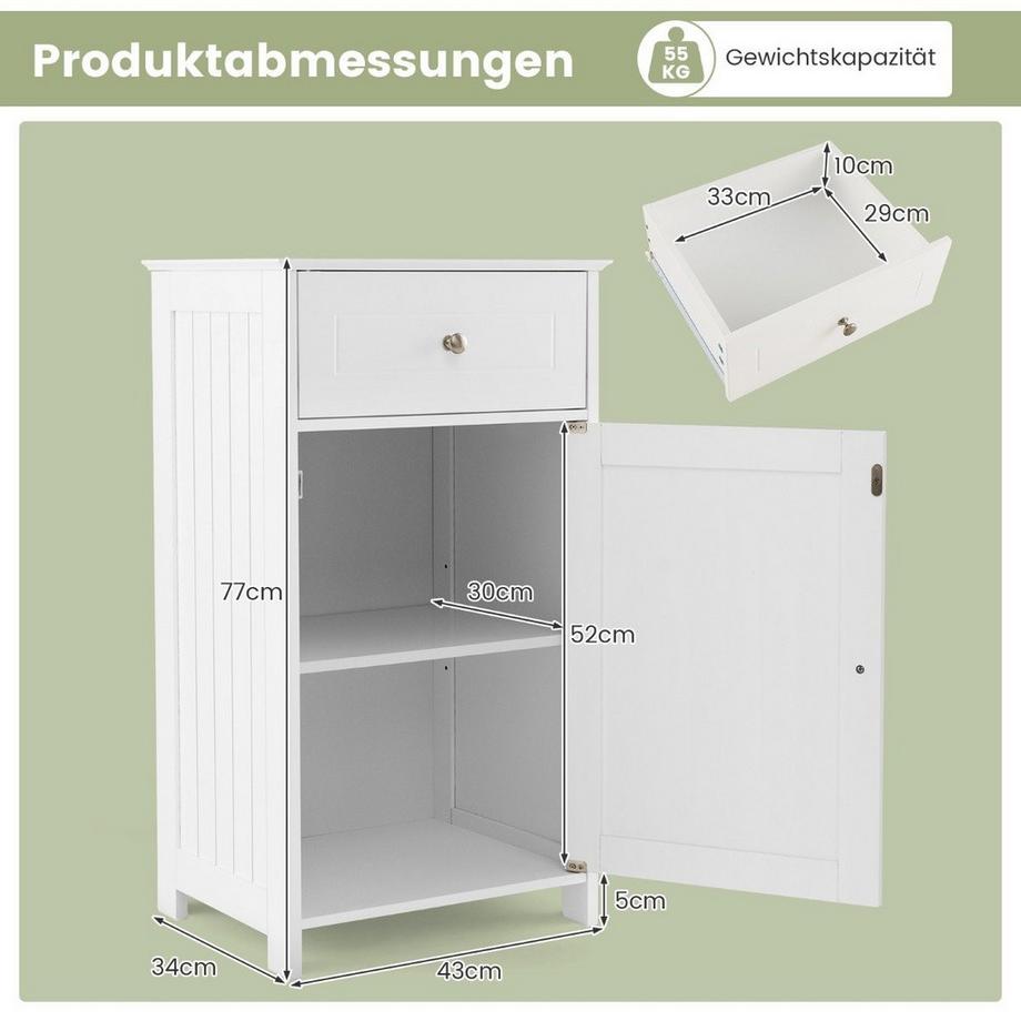 Northix Meuble de Salle de Bain Armoire avec Tiroir et Porte Meuble de Rangement  