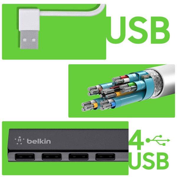 belkin  Hub de poche Belkin 4x USB 2.0, Noir 