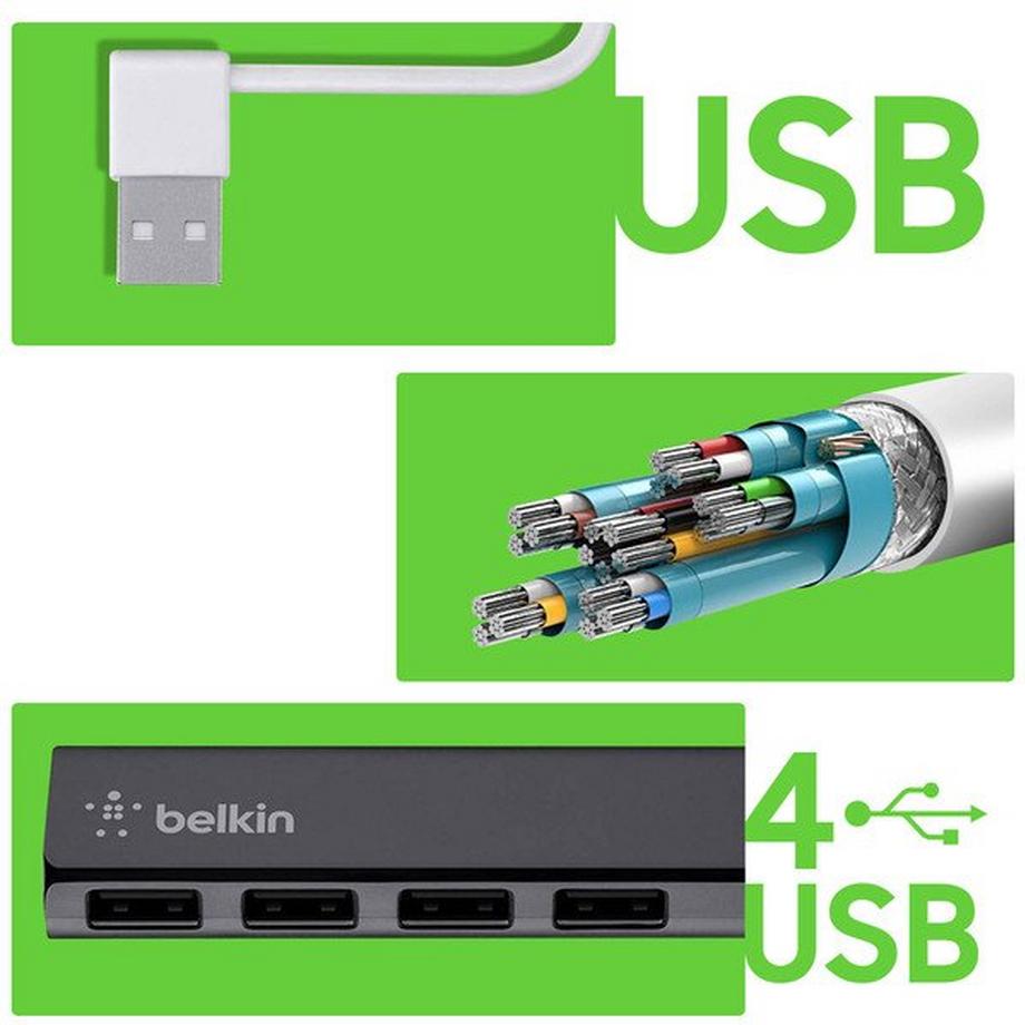 belkin  Belkin Pocket Hub 4x USB 2.0, Schwarz 