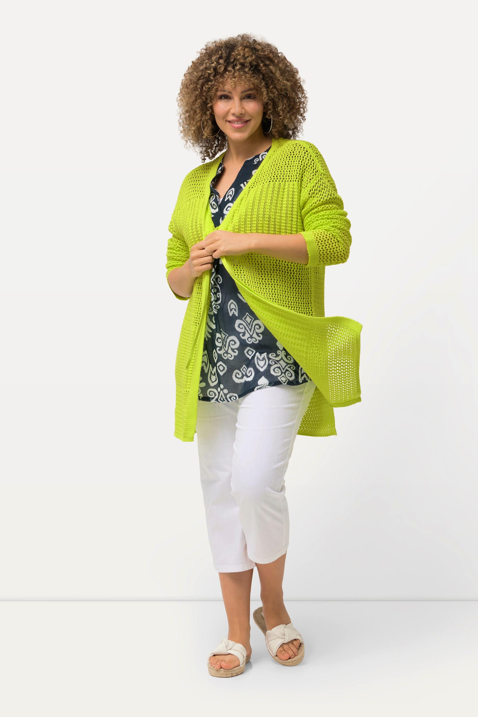 Ulla Popken  Cardigan oversize, encolure en V, maille ajourée 