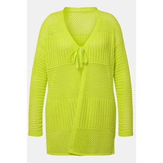 Ulla Popken  Cardigan oversize, encolure en V, maille ajourée 