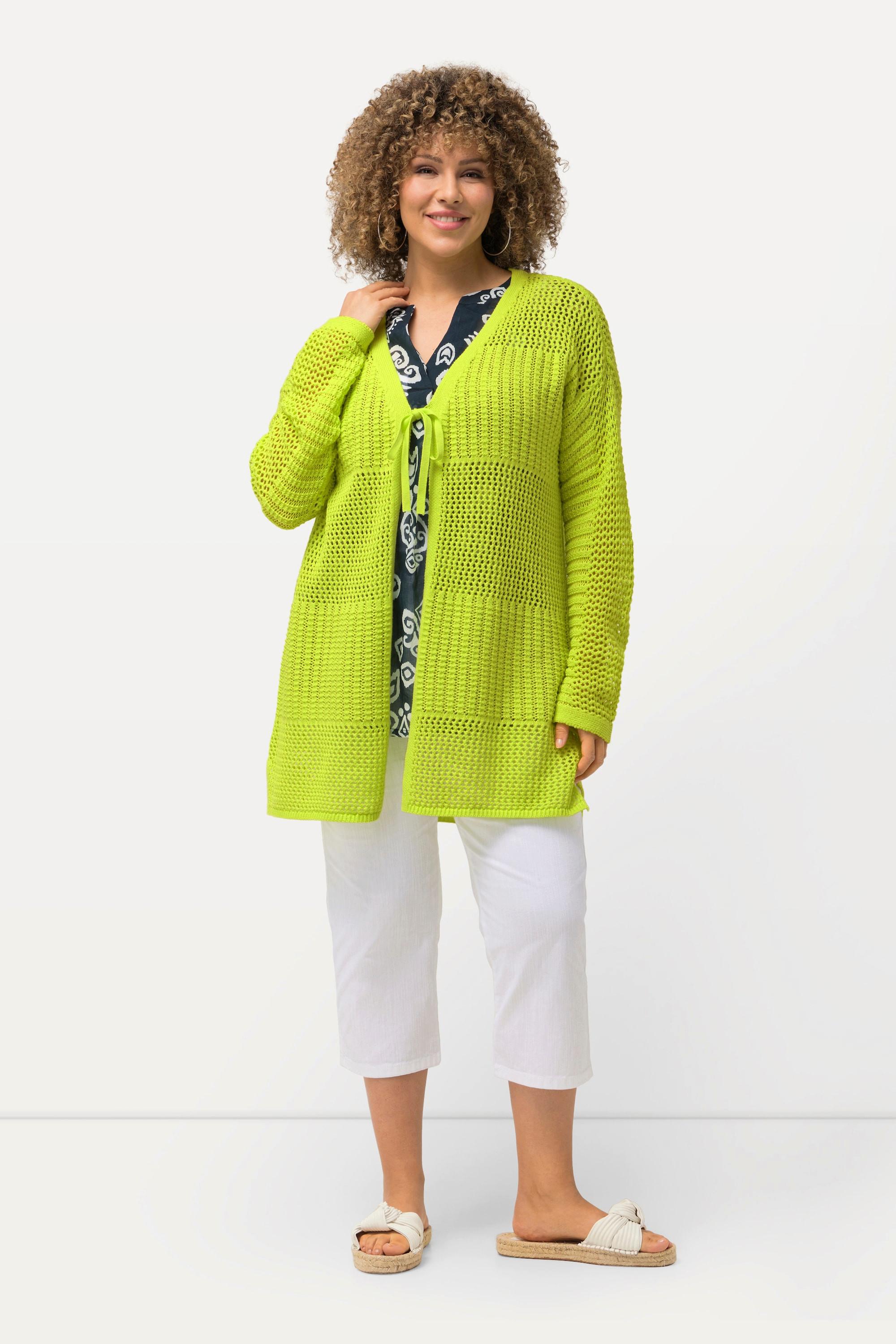 Ulla Popken  Cardigan oversize, encolure en V, maille ajourée 