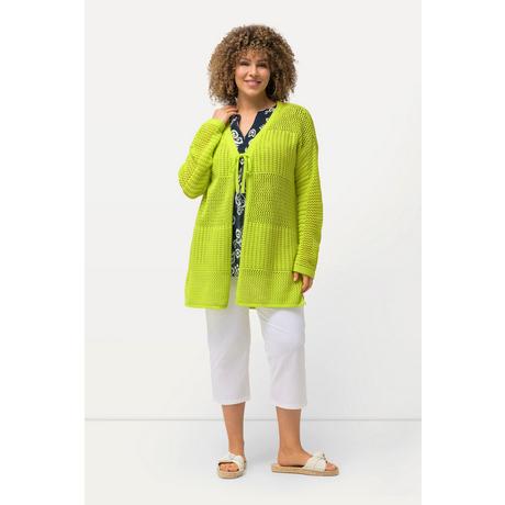 Ulla Popken  Cardigan oversize, encolure en V, maille ajourée 