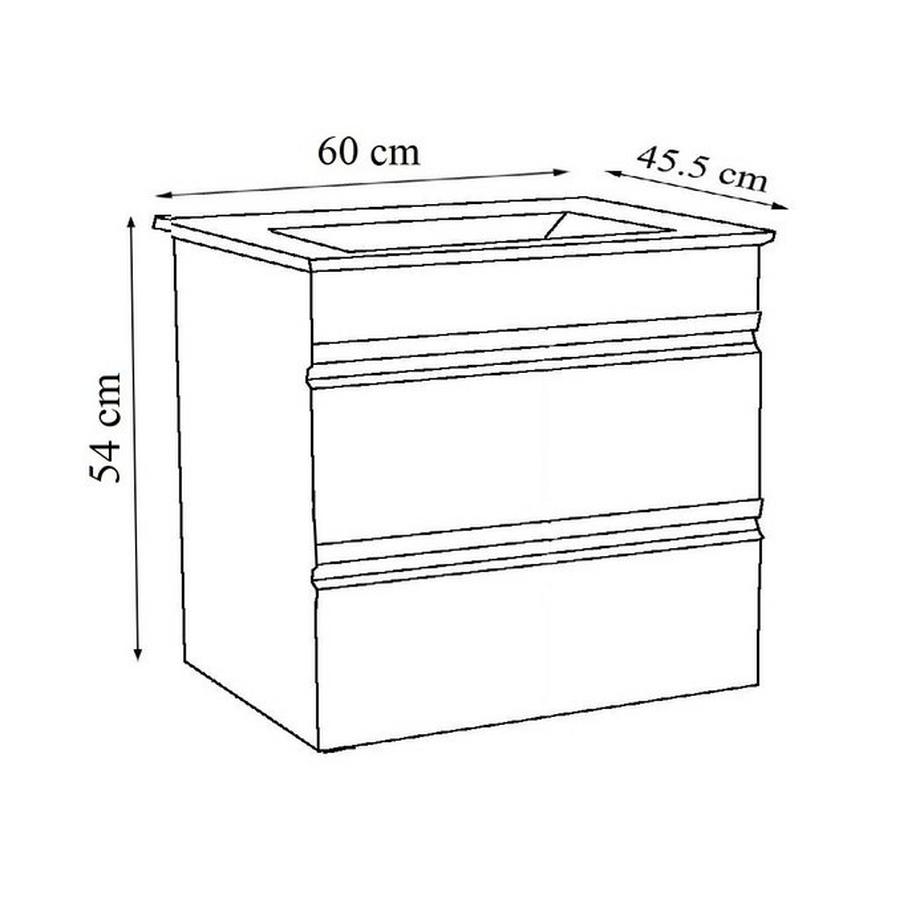 VCM 2-tlg. Waschplatz Waschtisch 60 cm Badmöbel Set Waschbecken grifflose Schublade Silora L  