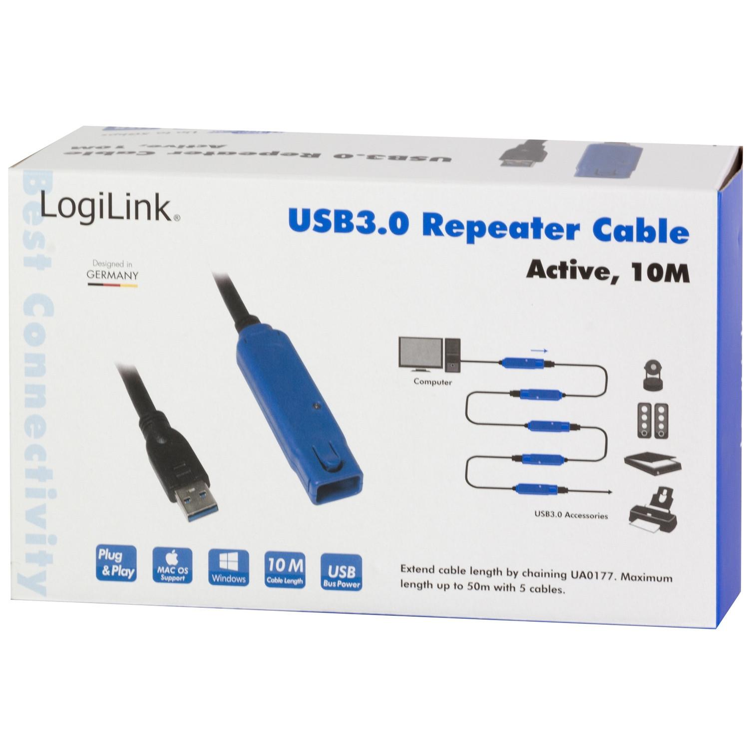 LogiLink  Aktives USB 3.0-Verlängerungskabel 5 Gbit/s 10 m 