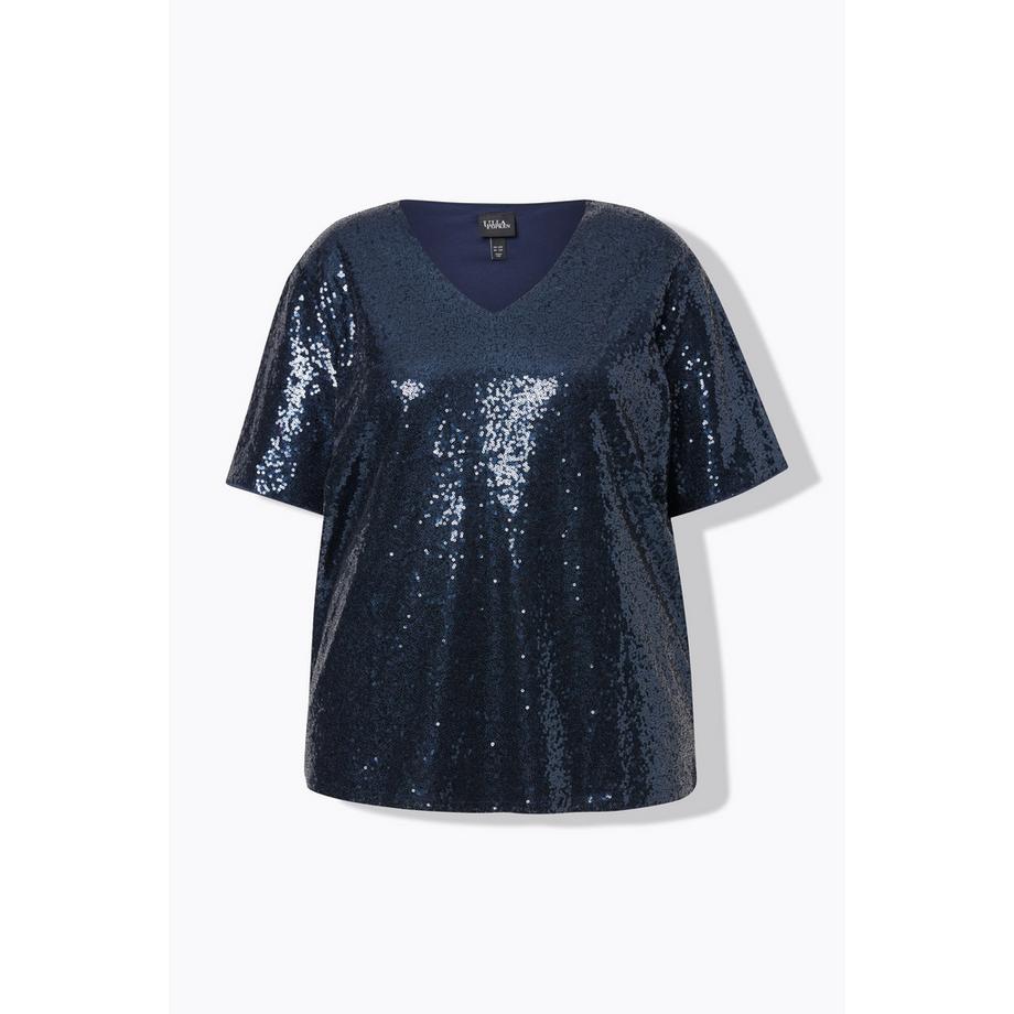 Ulla Popken Maglia Paillettes Scollo a V Mezze Maniche  