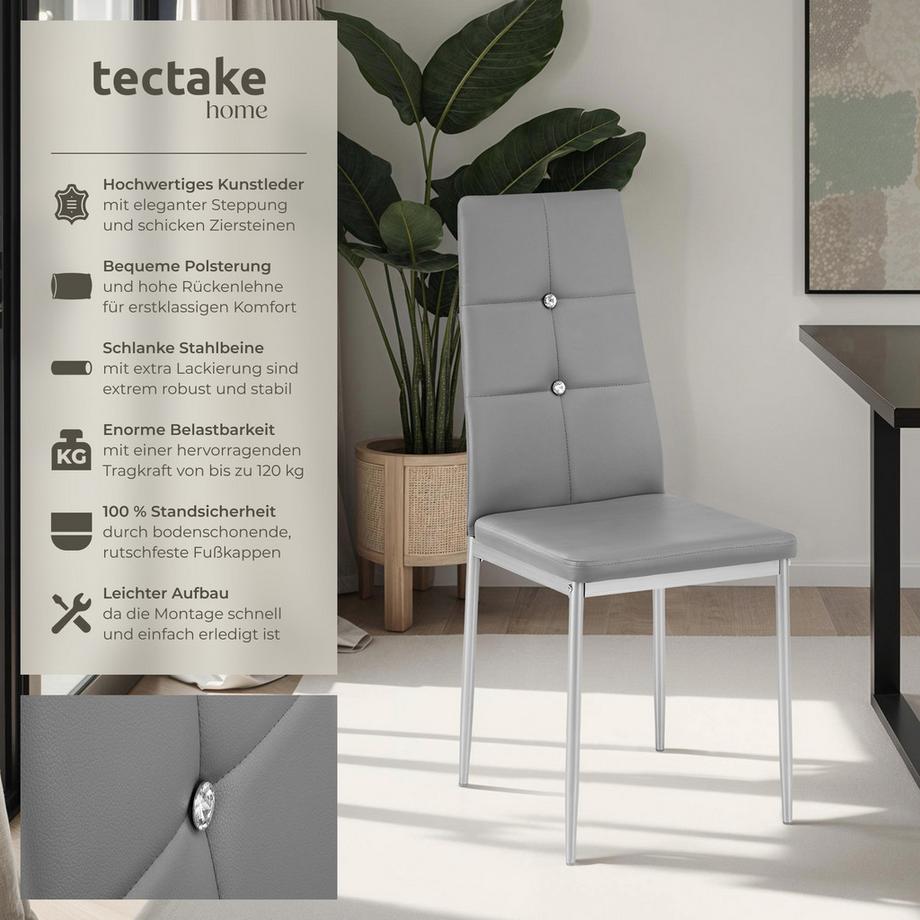 Tectake Ensemble de chaises de salle à manger JULIEN rembourré avec revêtement aspect cuir  