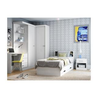 Vente-unique Letto singolo con cassetti e vani portaoggetti bianco  BORIS + materasso compreso  