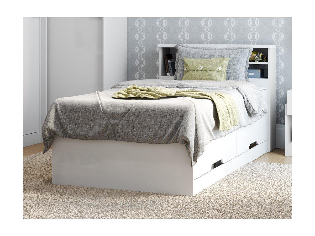 Vente-unique Letto singolo con cassetti e vani portaoggetti bianco  BORIS + materasso compreso  