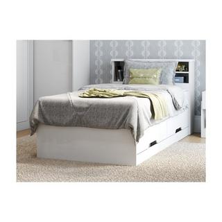 Vente-unique Letto singolo con cassetti e vani portaoggetti bianco  BORIS + materasso compreso  