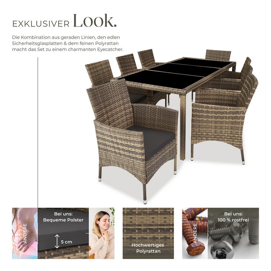 Tectake Rattan Sitzgruppe Almansa für 8 Personen widerstandsfähig  