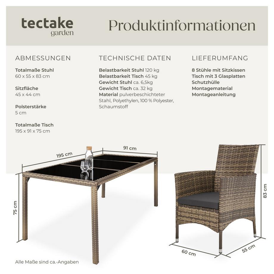 Tectake Rattan Sitzgruppe Almansa für 8 Personen widerstandsfähig  