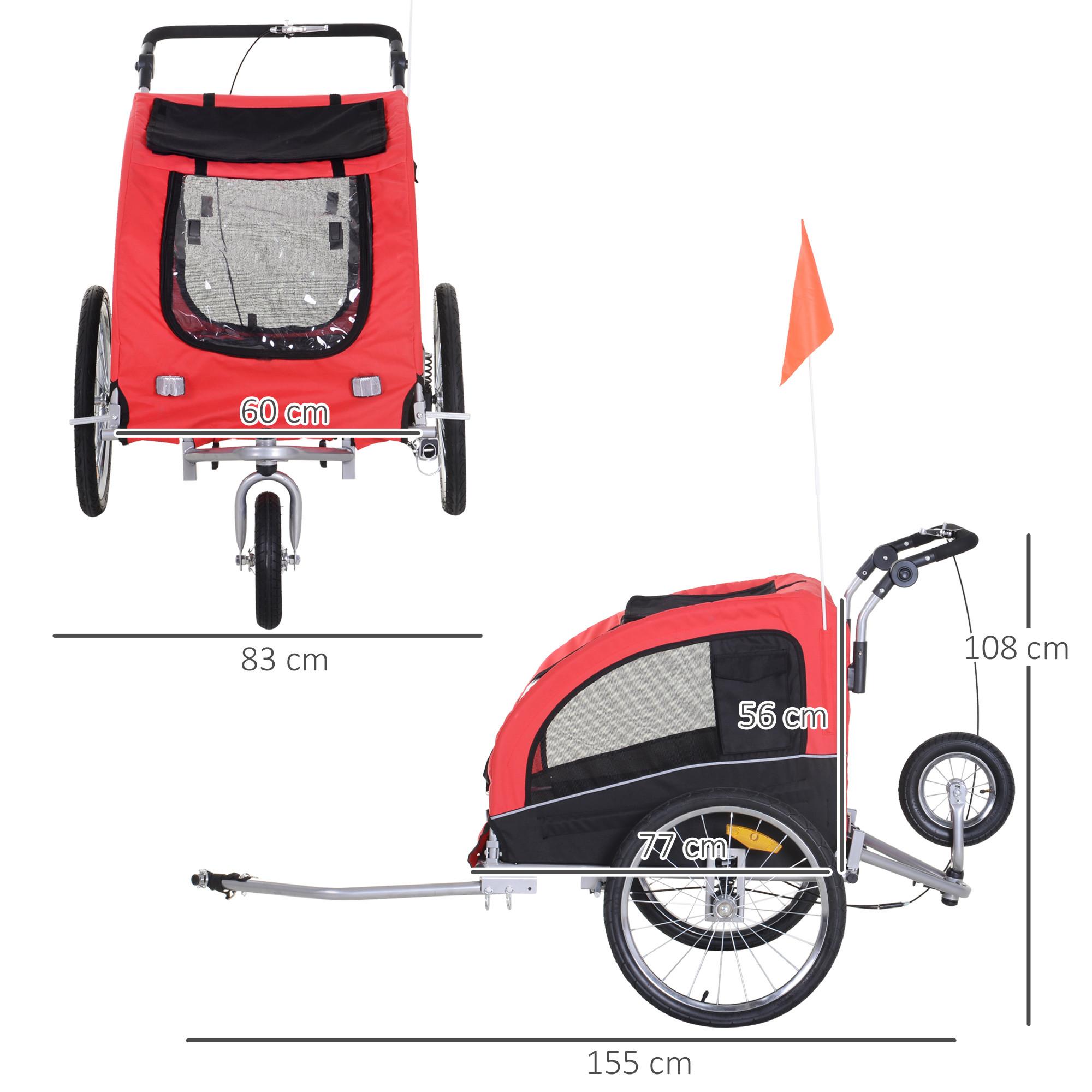 PawHut  Rimorchio Per Cani Jogger Rimorchio Per Bicicletta Rimorchio Per Bicicletta Per Cani Rosso+Nero 155 X 83 X 108 Cm 