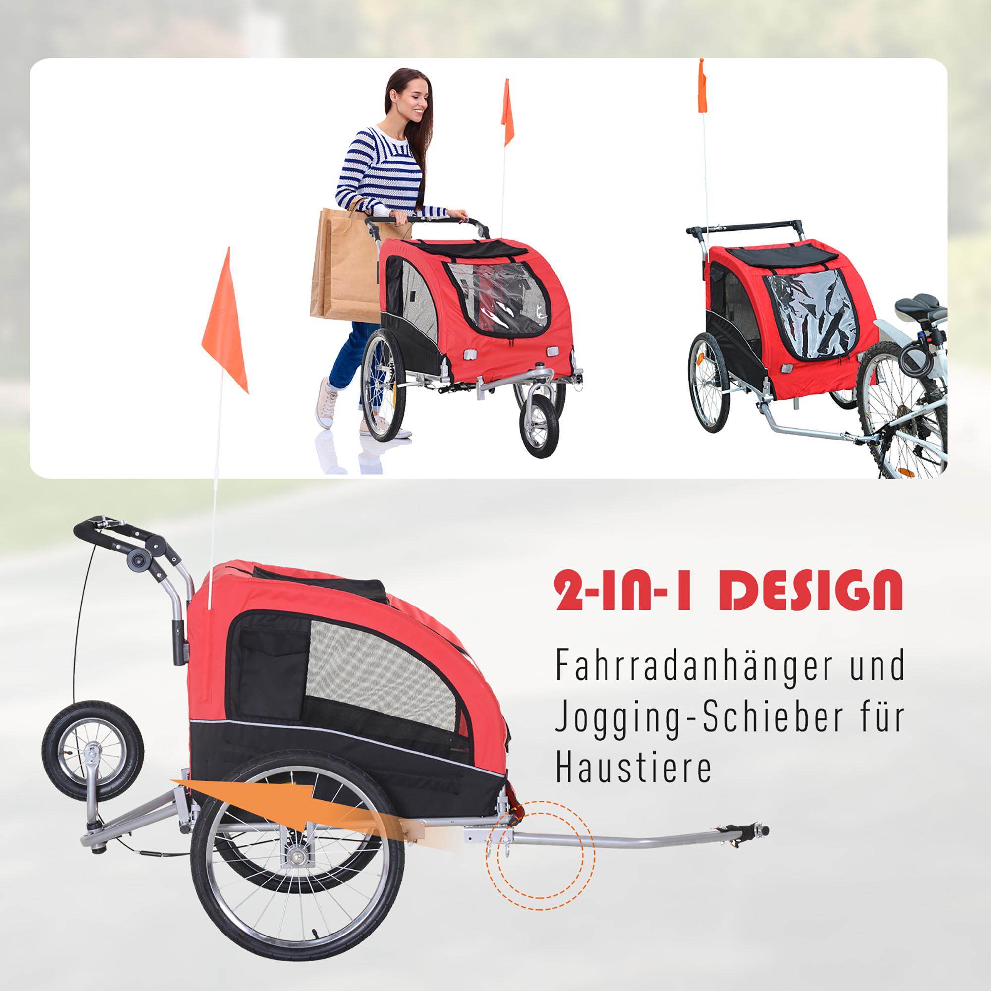 PawHut  Rimorchio Per Cani Jogger Rimorchio Per Bicicletta Rimorchio Per Bicicletta Per Cani Rosso+Nero 155 X 83 X 108 Cm 