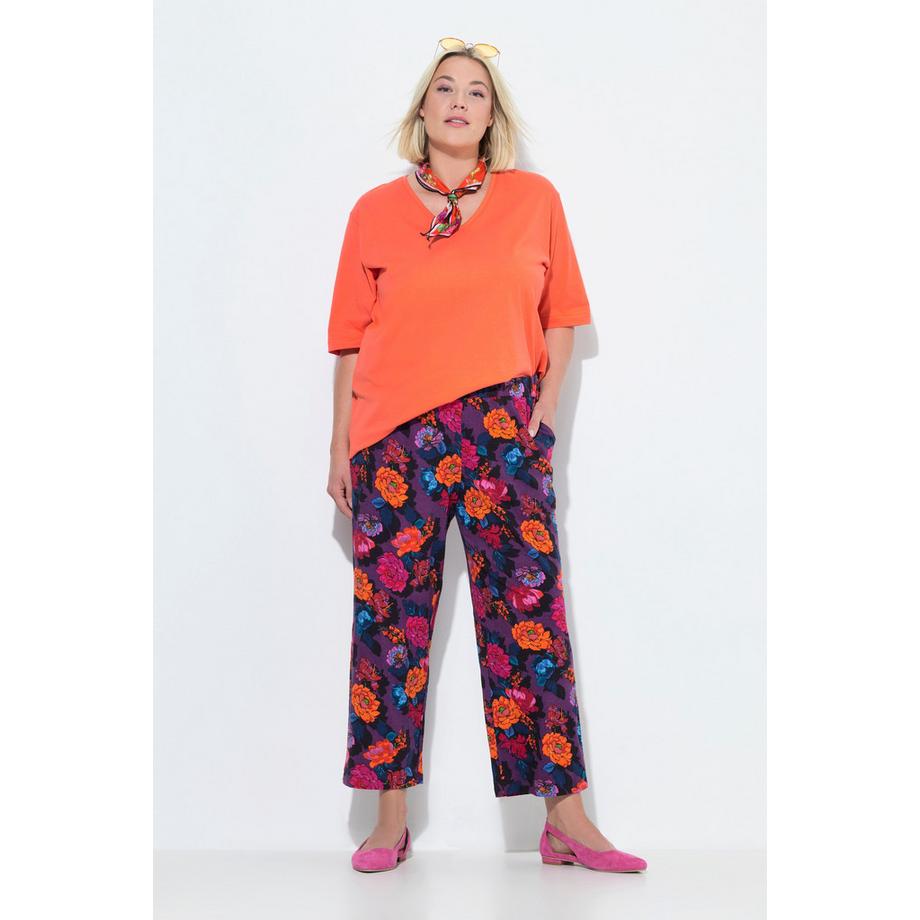 Ulla Popken 7/8 Jerseyhose Bedruckt Gerades Bein Elastikbund  