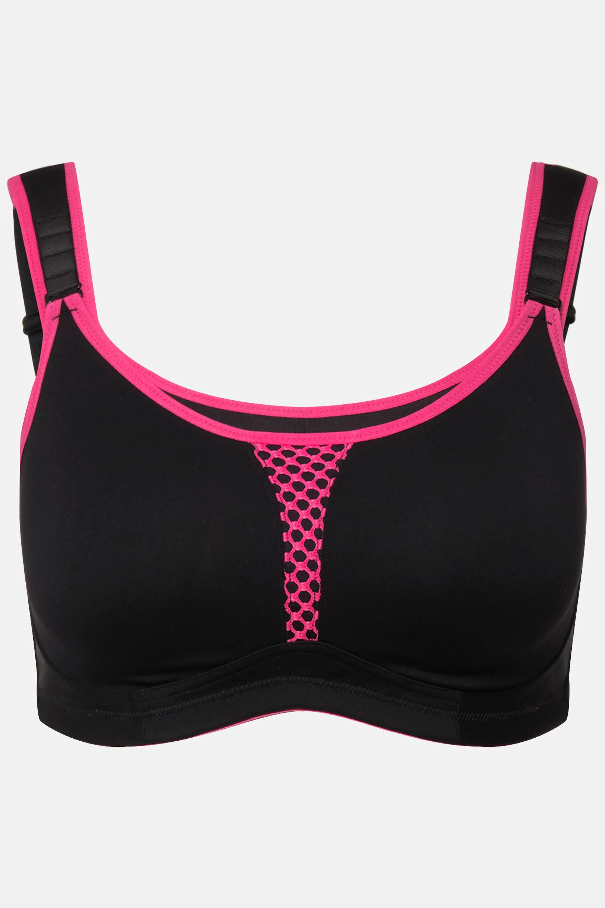 Ulla Popken  Soutien-gorge de sport, sans armatures. En microfibre avec empiècement en maille. Bonnet C - D 