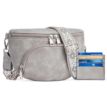 Sacs à bandoulière, sac à bandoulière en cuir végétal, sac à bandoulière pour dames, pochette de poitrine avec fente pour cartes, blocage RFID, avec large bandoulière détachable et réglable