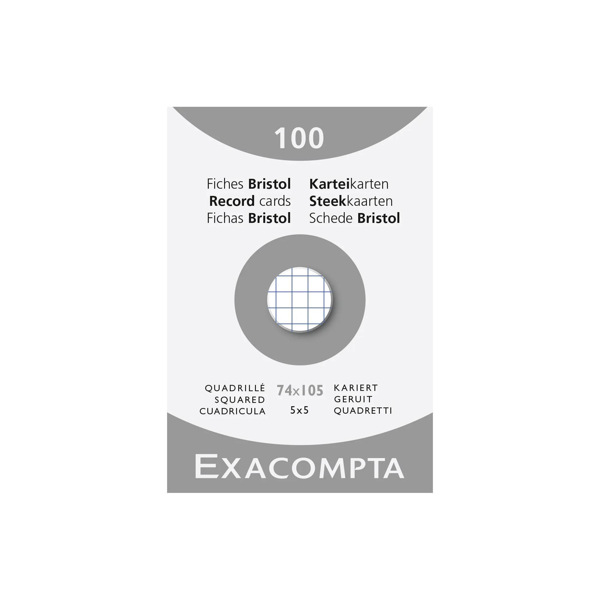 Exacompta Étui de 100 fiches - bristol quadrillé 5x5 non perforé 74x105mm  