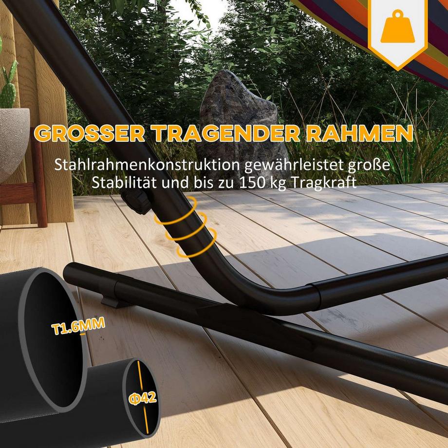 Northio Hängemattengestell, Hängemattenständer Mit Seitlicher Ablage, Ständer Für Hängematte, Bis 150 Kg Belastbar, Stahl, Schwarz  