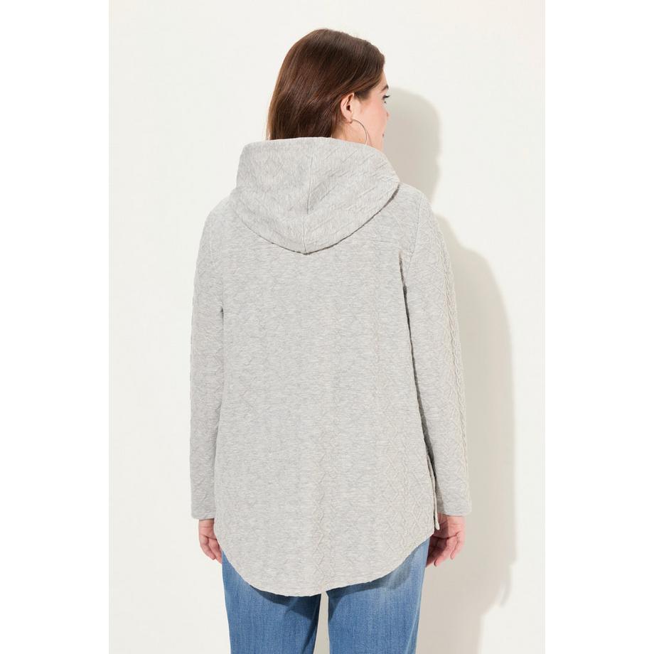 Ulla Popken Hoodie-Jacke Zopfmuster Druckknöpfe Hinten Länger  