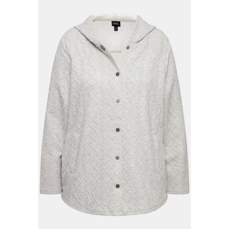 Ulla Popken Hoodie-Jacke Zopfmuster Druckknöpfe Hinten Länger  
