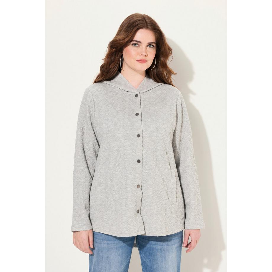 Ulla Popken Hoodie-Jacke Zopfmuster Druckknöpfe Hinten Länger  