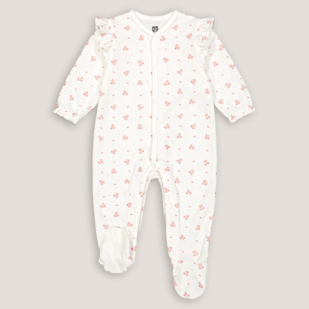 Image of Samtstrampler Mit Volants Und Blumenmuster Unisex Weiss Bedruckt 0-3M
