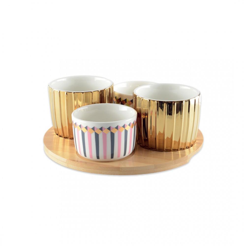 Image of Vorspeiseset mit 4 Schalen und Holzteller - Illusion Vorspeiseset mit 4 Schalen und Holzteller - Illusion