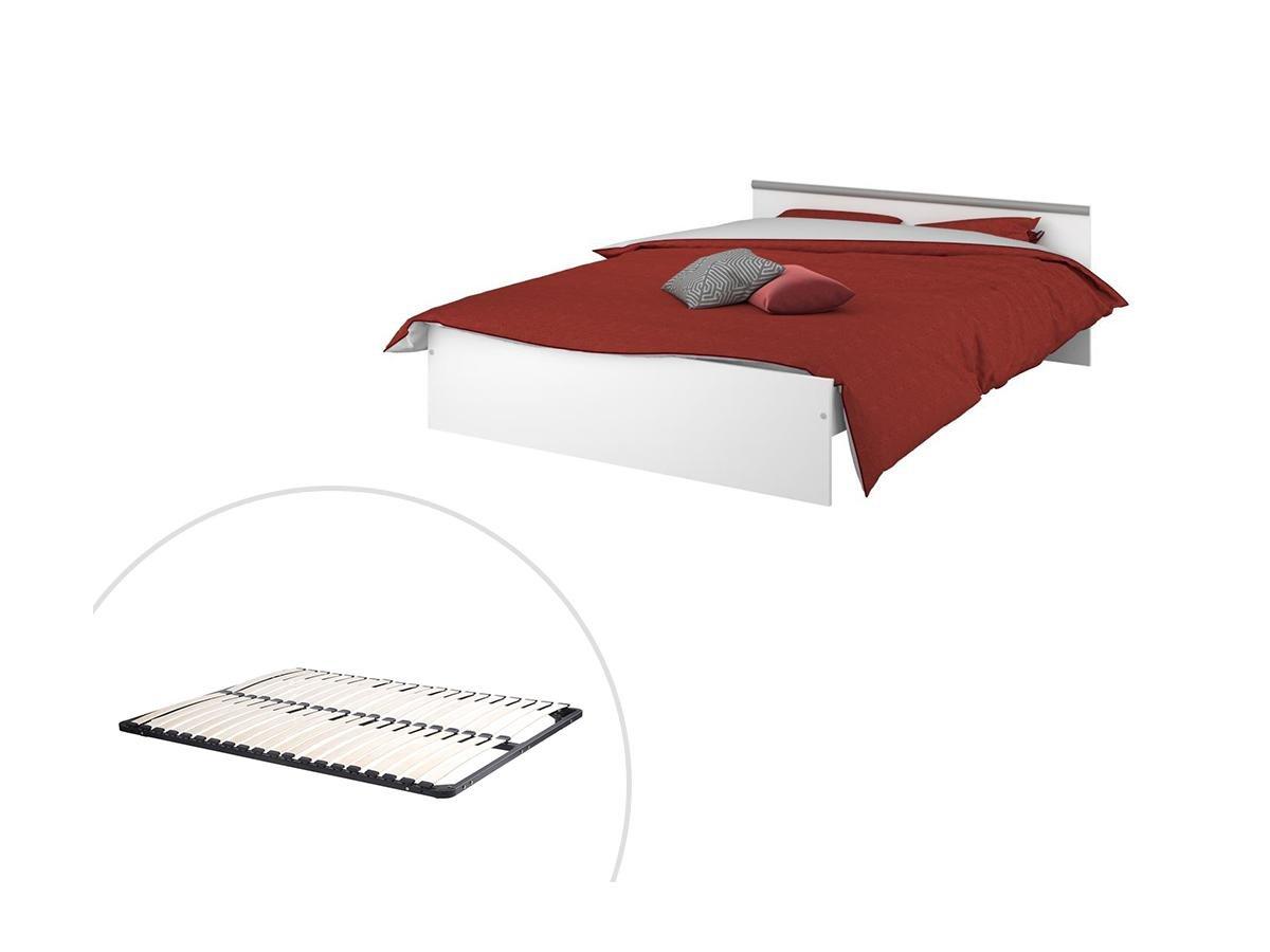 Vente-unique Lit avec rangements 140 x 190 cm - 2 tiroirs et 1 niche - Coloris : Blanc + Sommier - PABLO  