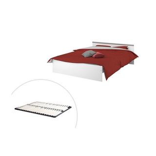 Vente-unique Lit avec rangements 140 x 190 cm - 2 tiroirs et 1 niche - Coloris : Blanc + Sommier - PABLO  