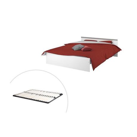 Vente-unique Lit avec rangements 140 x 190 cm - 2 tiroirs et 1 niche - Coloris : Blanc + Sommier - PABLO  